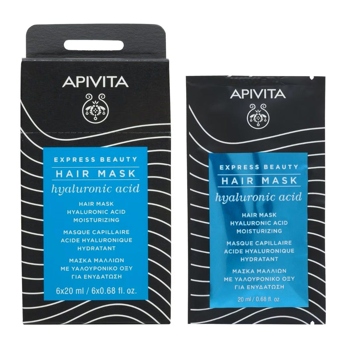 Apivita, Hyaluronic Acid, Hair Treatment Cream Mask, Hydrating & Moisturising, 6 pcs, 20 ml