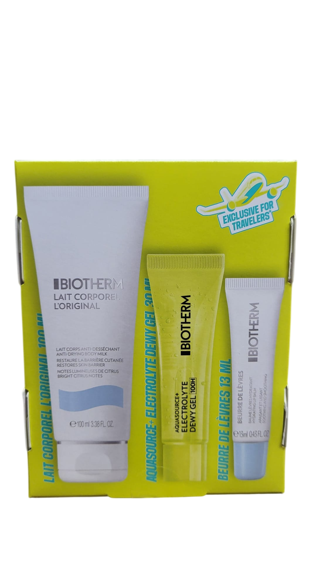 Set Biotherm: Aquasource Electrolyte, Moisturising, Daily, Eye Gel, 20 ml + Lait Corporel, Anti-Dryness, Body Milk, 100 ml + Biotherm, Hydrating, Lip Balm Treatment, 13 ml