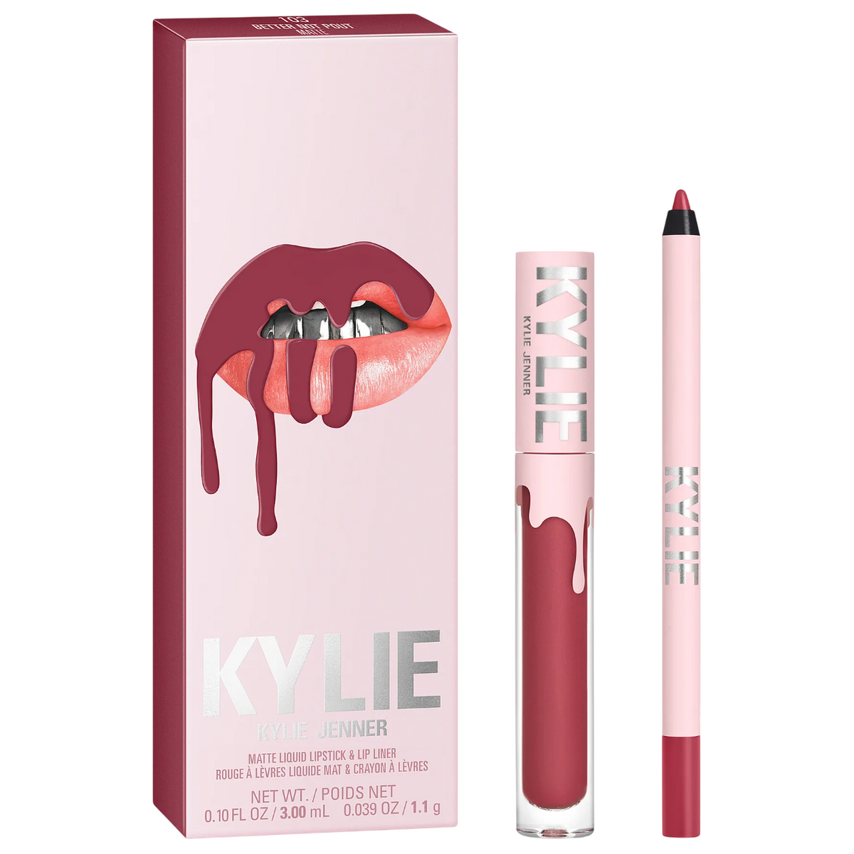 Set Kylie Cosmetics: By Kylie, Liquid Lipstick, 103, Better Not Pout, 3 ml + By Kylie, Pencil, Lip Liner, Better Not Pout, 1.1 g