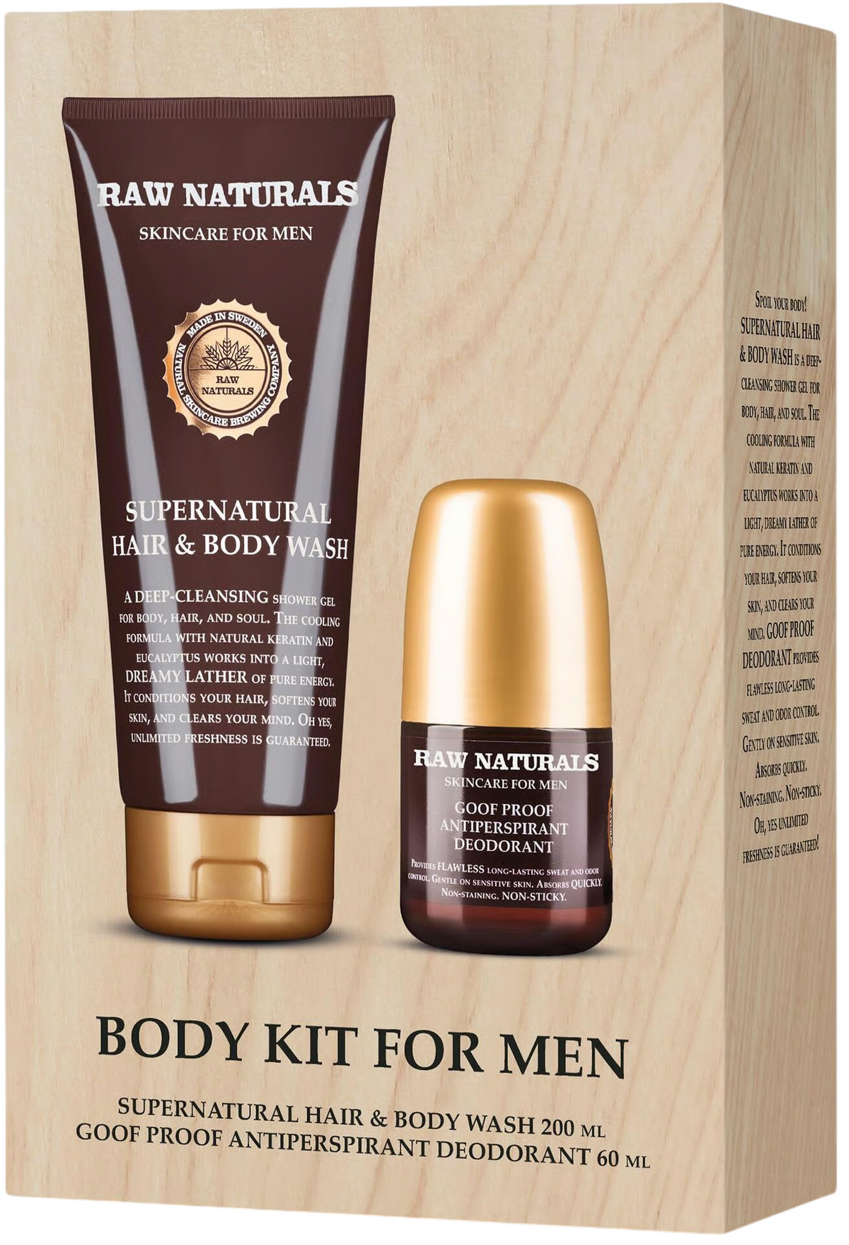 Raw Naturals kroppsvårdsset för män: Supernatural Wash 200 ml + Goof Proof Deodorant 60 ml